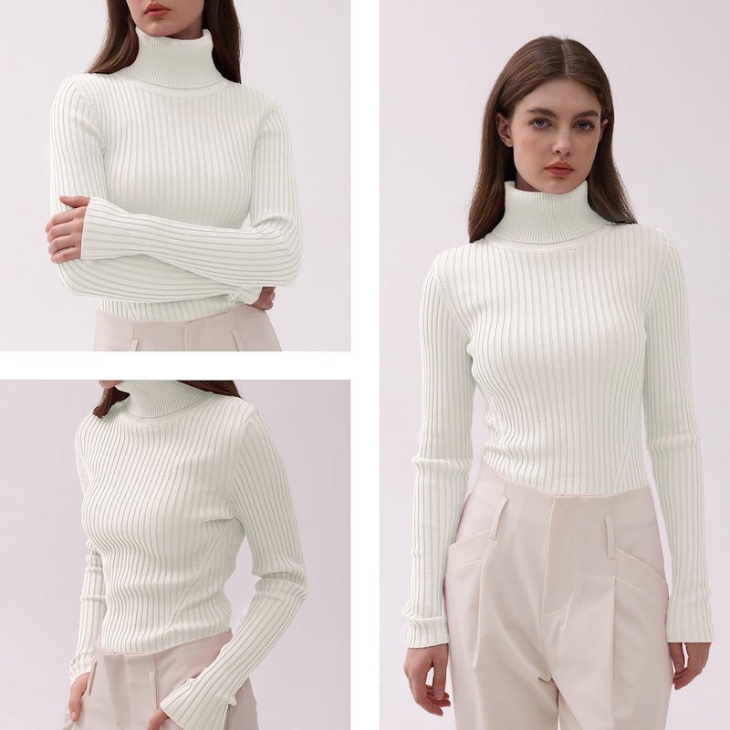 v28 Women Stretchable Turtleneck Knit Long Sleeve Slim Fit Sweater (2XL,White) - Image 4
